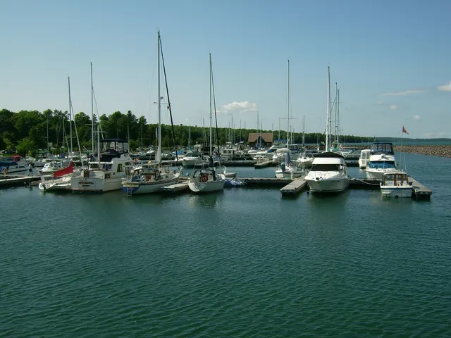 Voiliers et bateaux à moteur amarrés aux quais d'une petite marina ontarienne